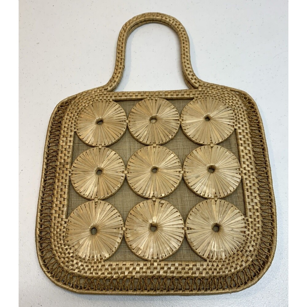 1970s Vintage Woven Jute Sisal Straw Burlap Bag Boho Purse Festival